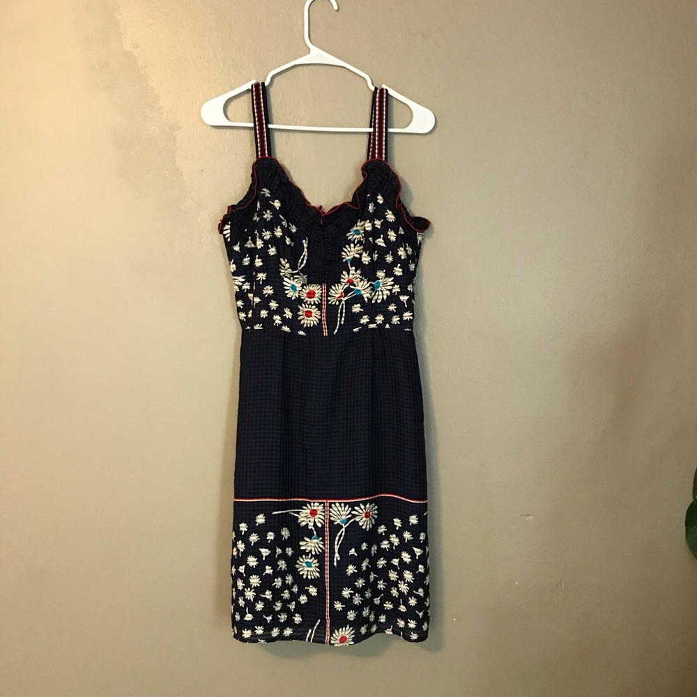 Anna Sui Flower Gingham Dress sz 8 Anthropologie